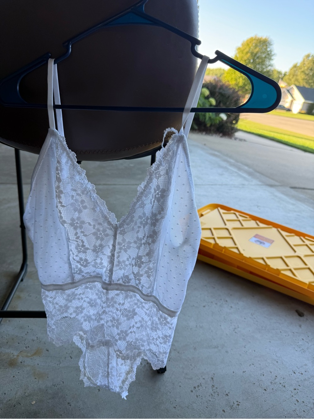 Forever 21 White Lace V‑Neck Lace Trim Chemise Bodysuit